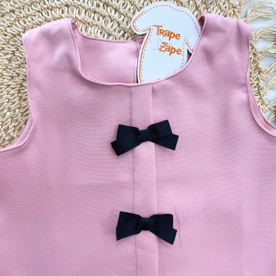 Vestido Rosê com Laços Preto